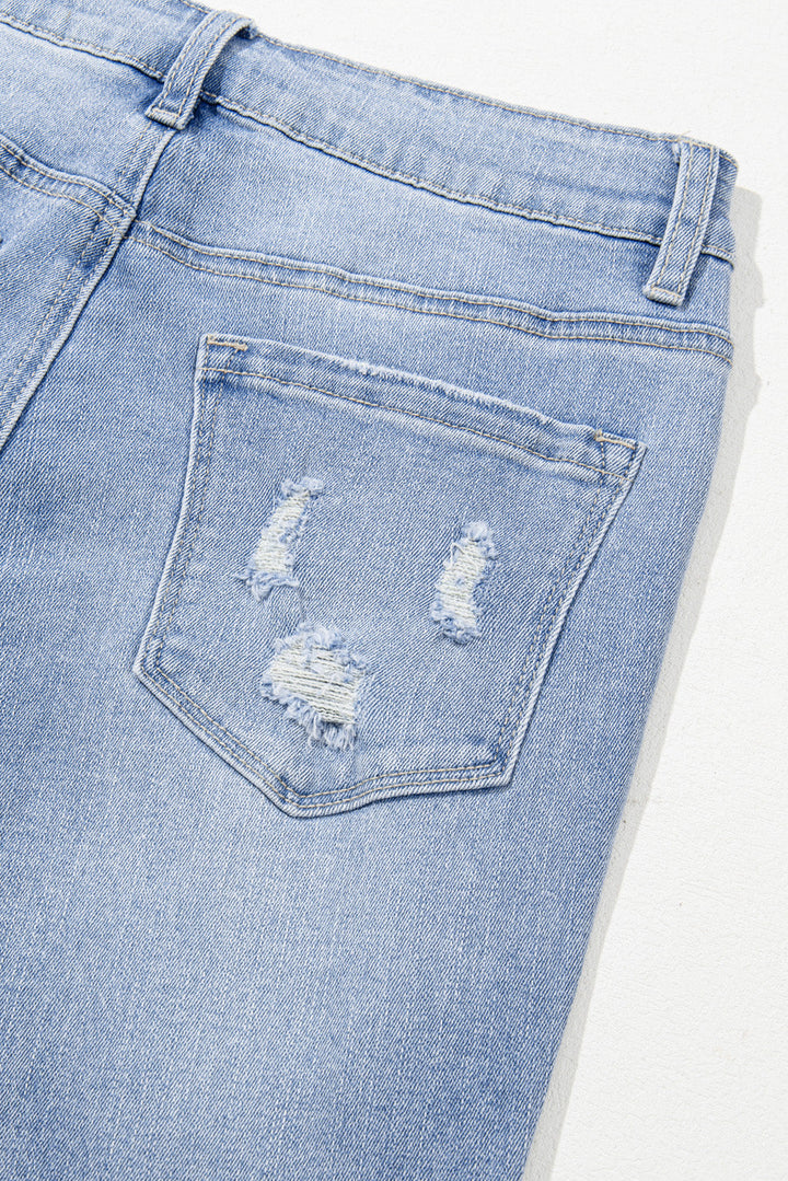 Acid Wash Raw Hem High Waist Flared Jeans