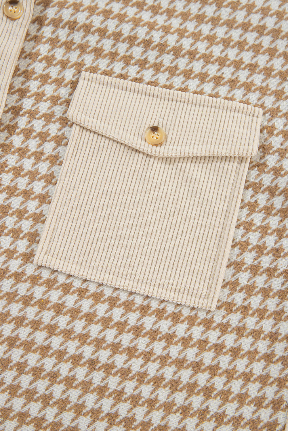 Houndstooth Corduroy Patchwork Flap Pocket Shacket