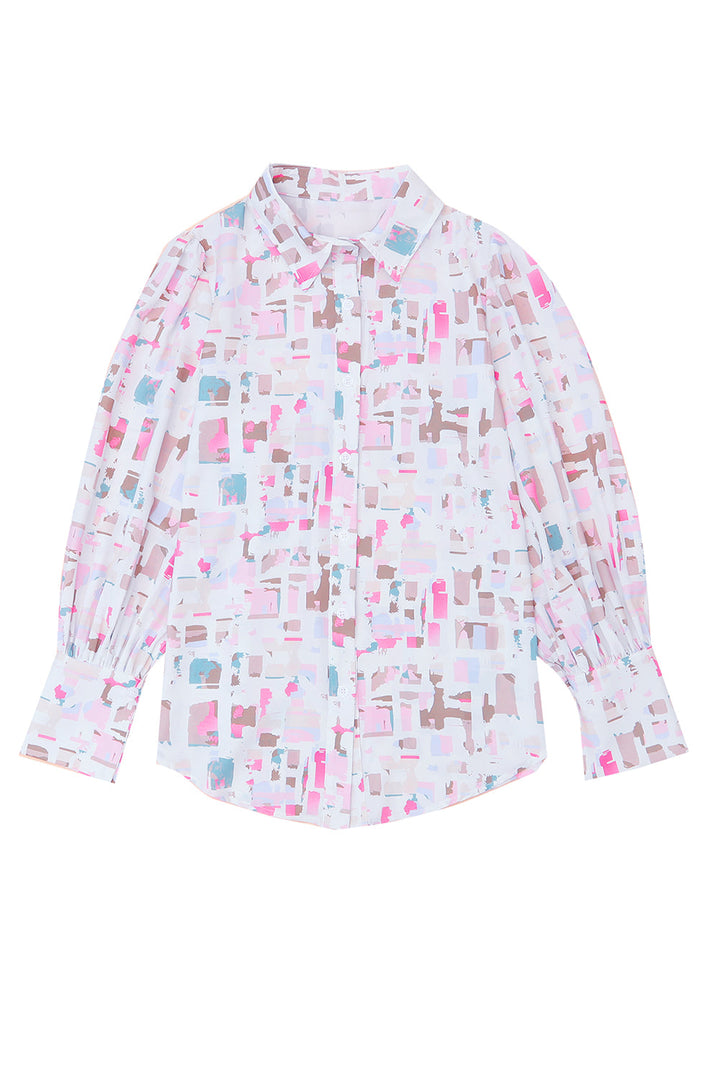 Abstract Print Lantern Sleeve Casual Shirt