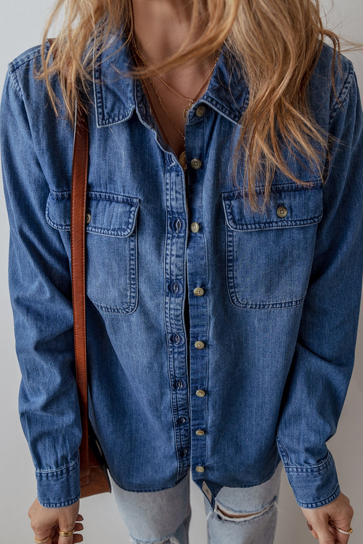 Flap Pocket Button Up Denim Shacket