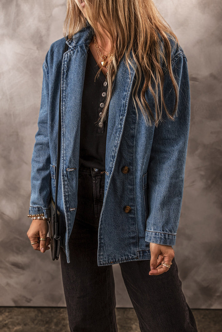 Side Pockets Lapel Collar Denim Jacket