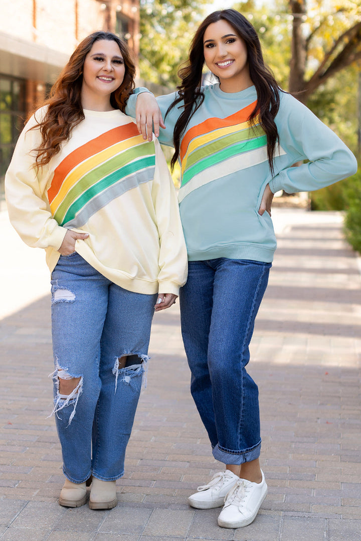 Rainbow Colorblock Striped Pullover Sweatshirt