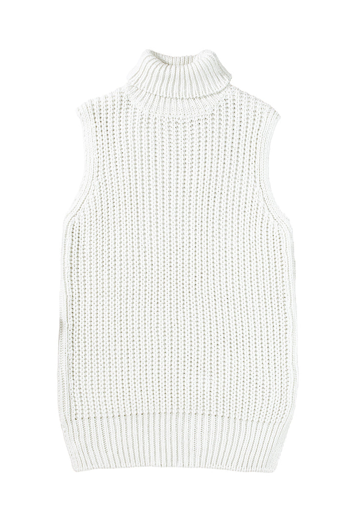 Turtleneck Knitted Slit Hem Sweater Vest