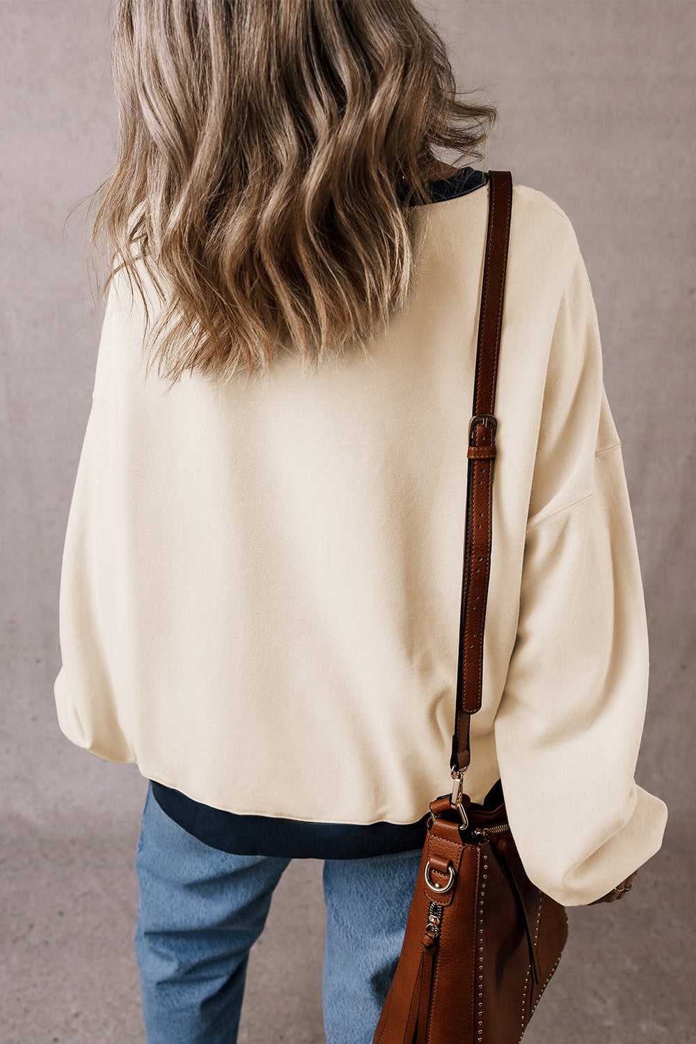 Color Block Patch Drop Shoulder Oversized Sweatshirt