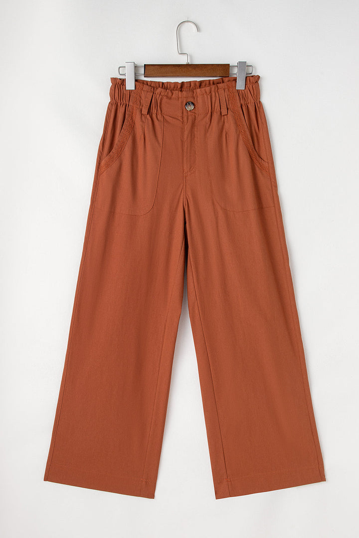 Elastic Waist Pocketed Casual Straight Leg Pants