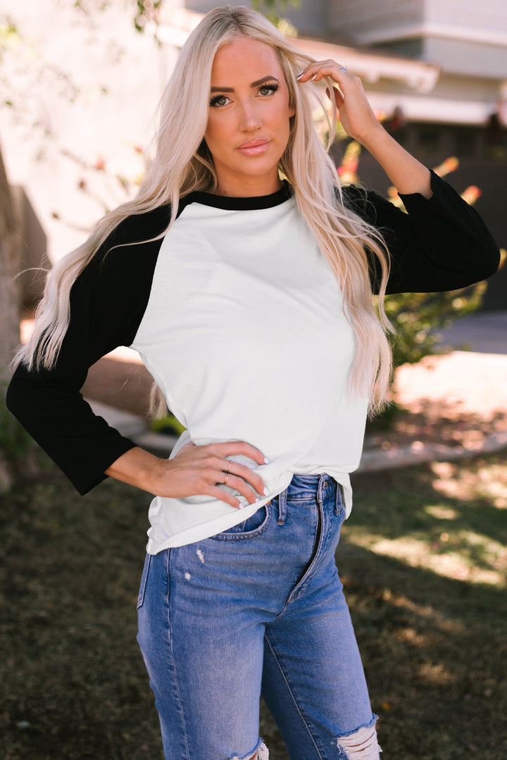 Color Block Raglan Sleeve Pullover Top