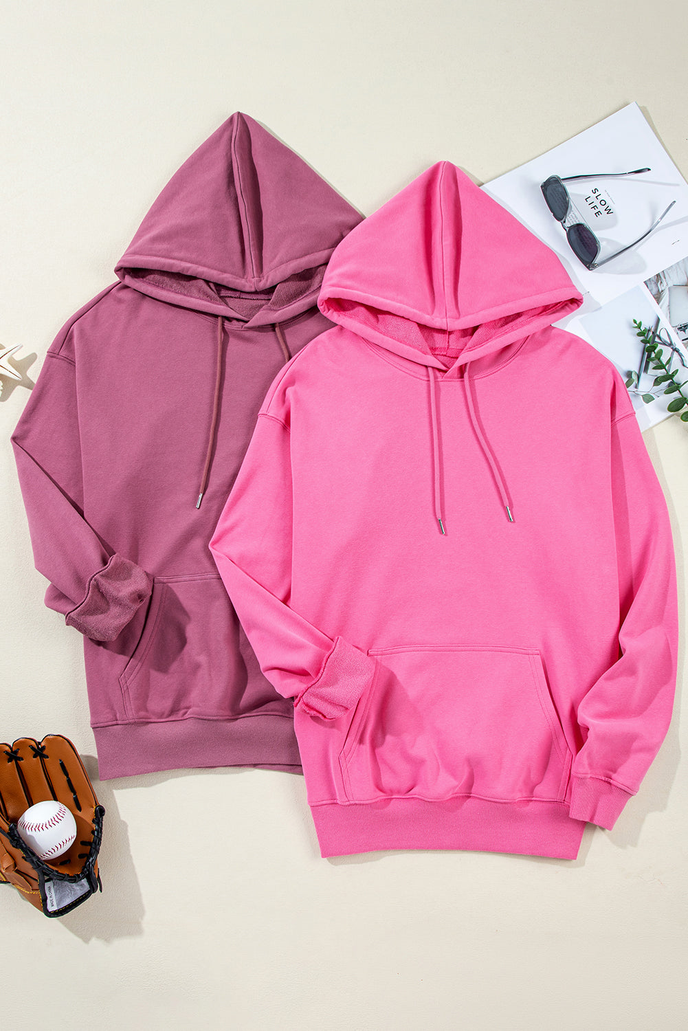 Solid Kangaroo Pocket Drawstring Loose Fit Hoodie