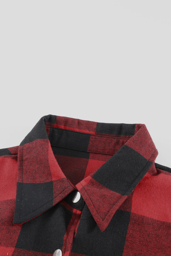 Turn-down Collar Plaid Shirt Coat