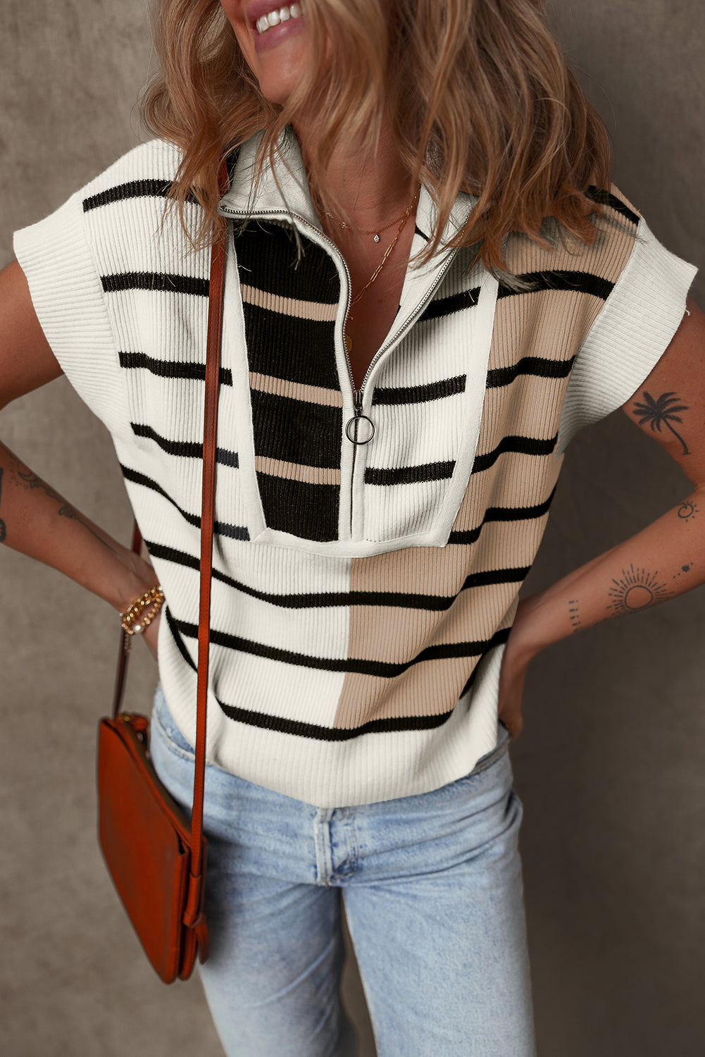 Colorblock Quarter Zip Collar Sweater Vest