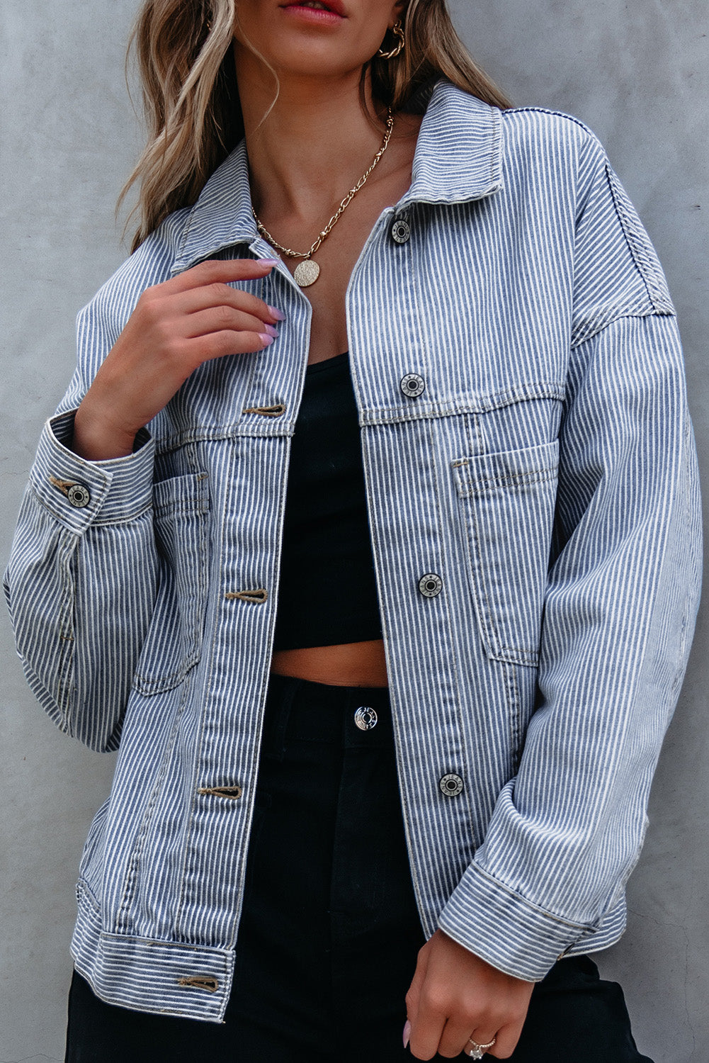 Washed Oversize Pocketed Denim Jacket