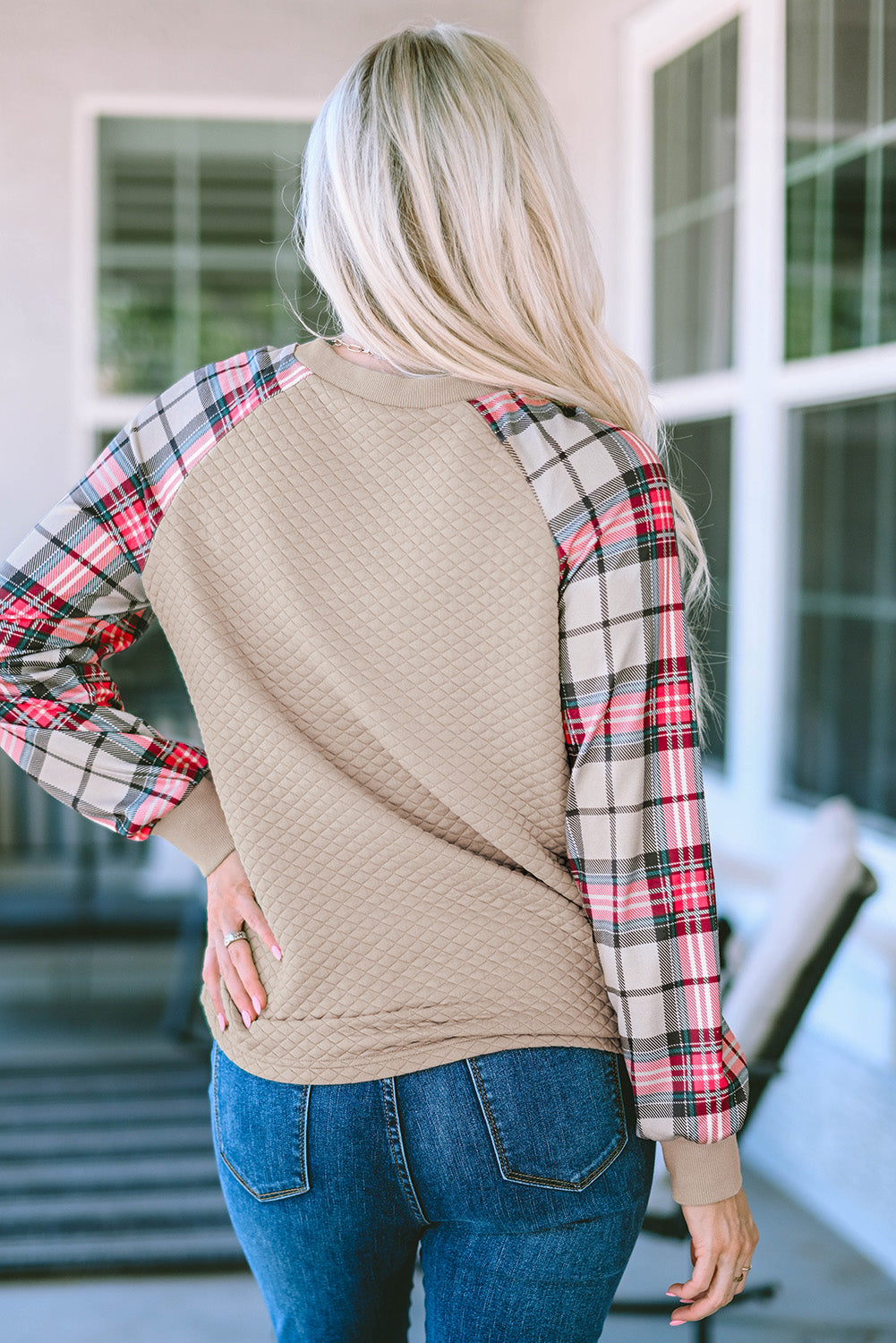 Plaid Raglan Sleeve Sweatshirt