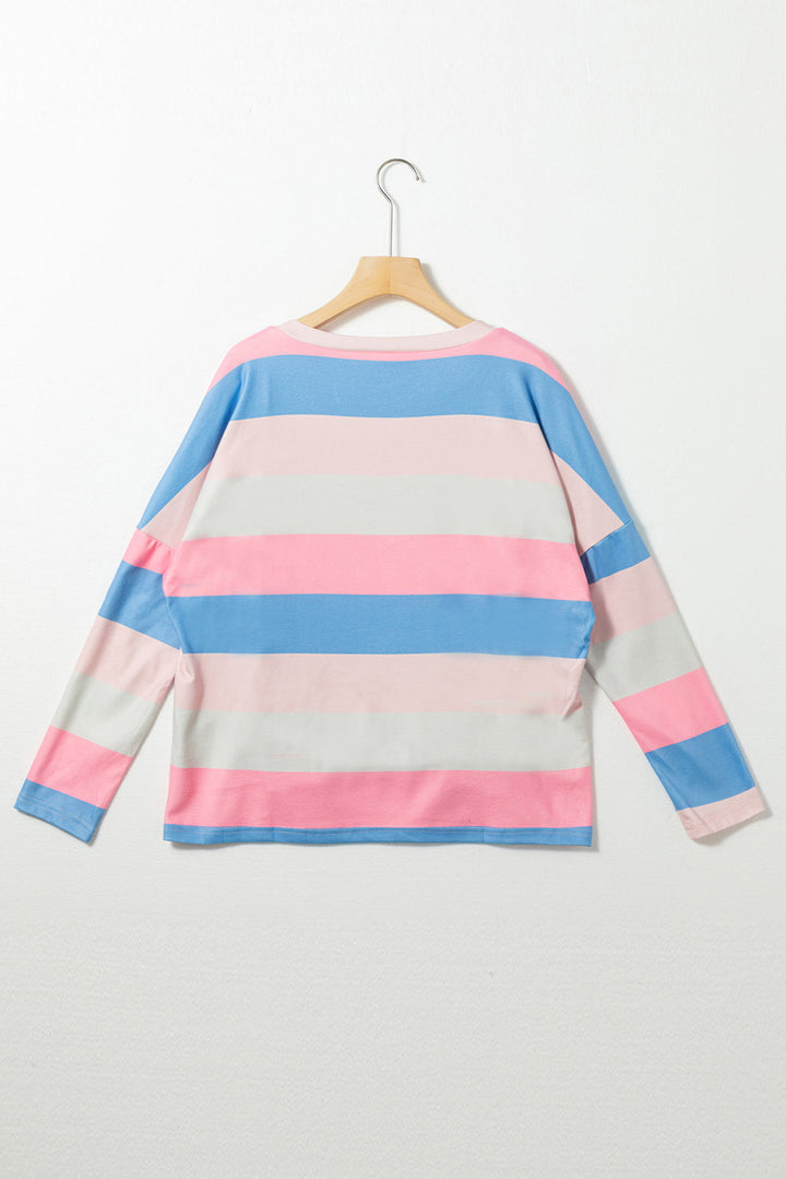 Contrast Striped V Neck Long Sleeve Top