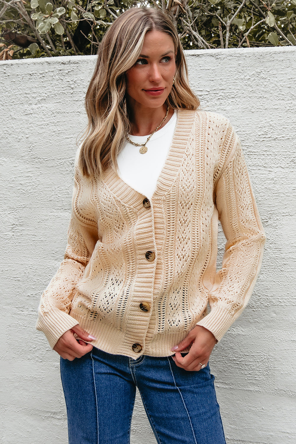 Open Knit Drop Shoulder Sweater Cardigan