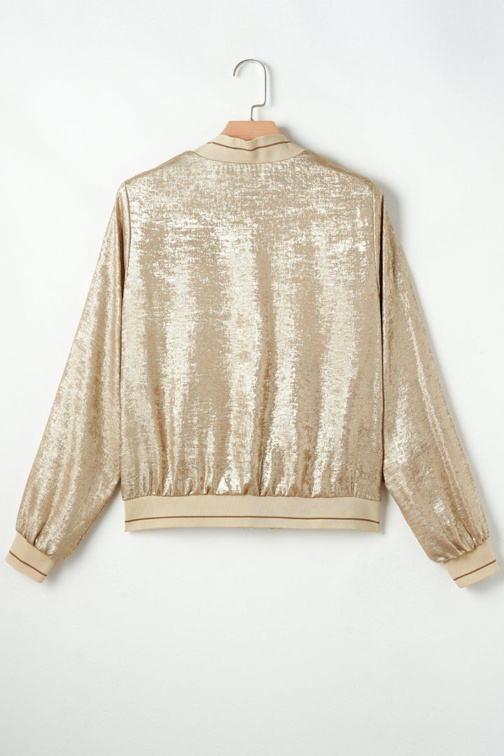 Metallic Zip up Baseball Jacket