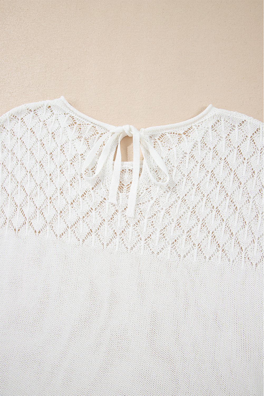 Eyelet Knit Tied Back Short Sleeve Sweater