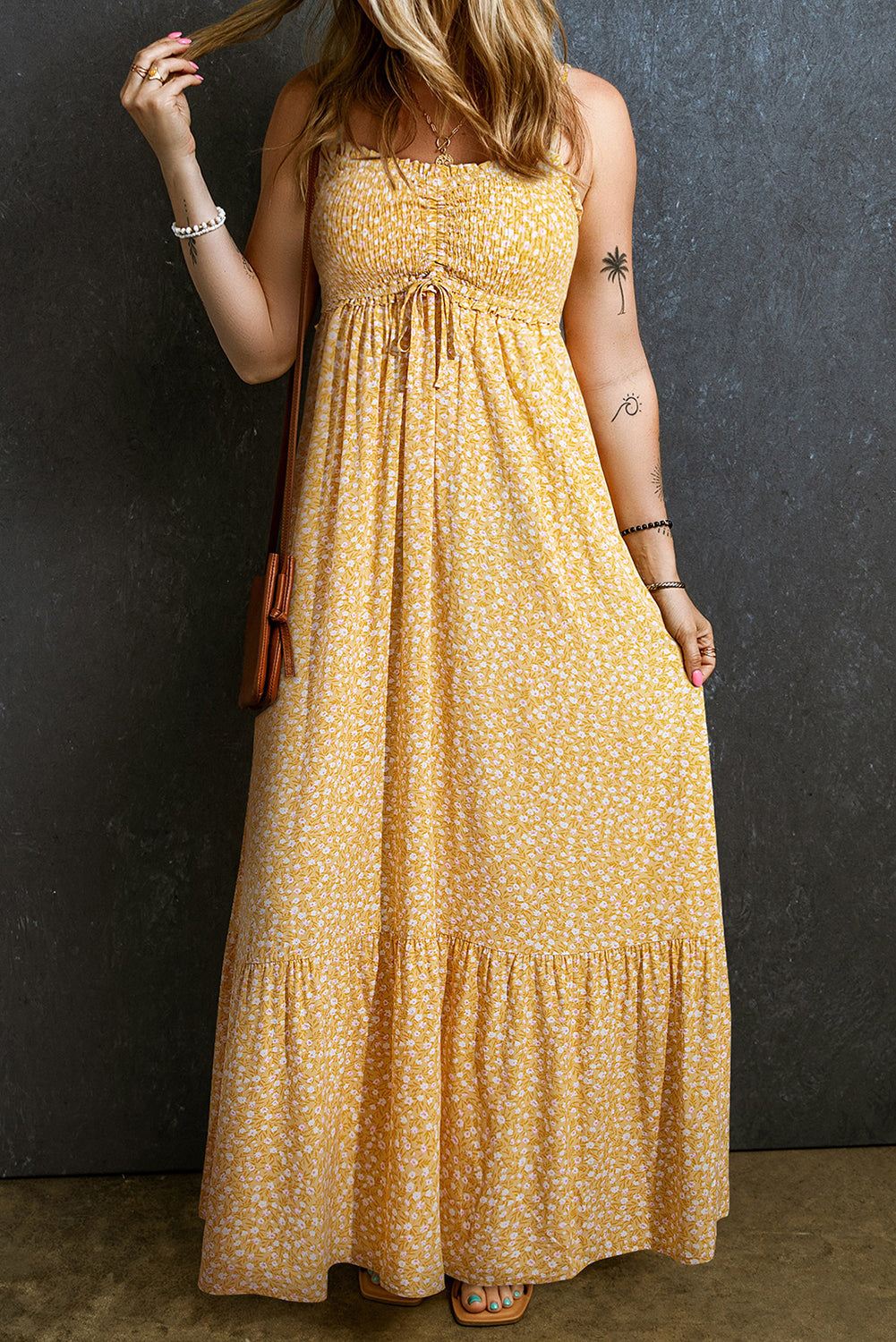 Frilly Smocked High Waist Floral Maxi Dress