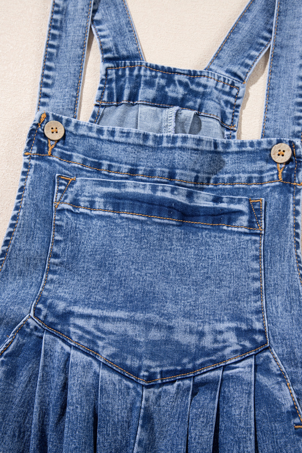 Mineral Wash Buttoned Straps Wide Leg Denim Overalls