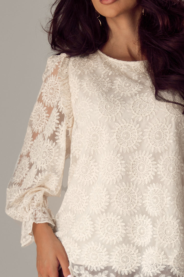 Button Back Ruffled 3/4 Sleeve Blouse