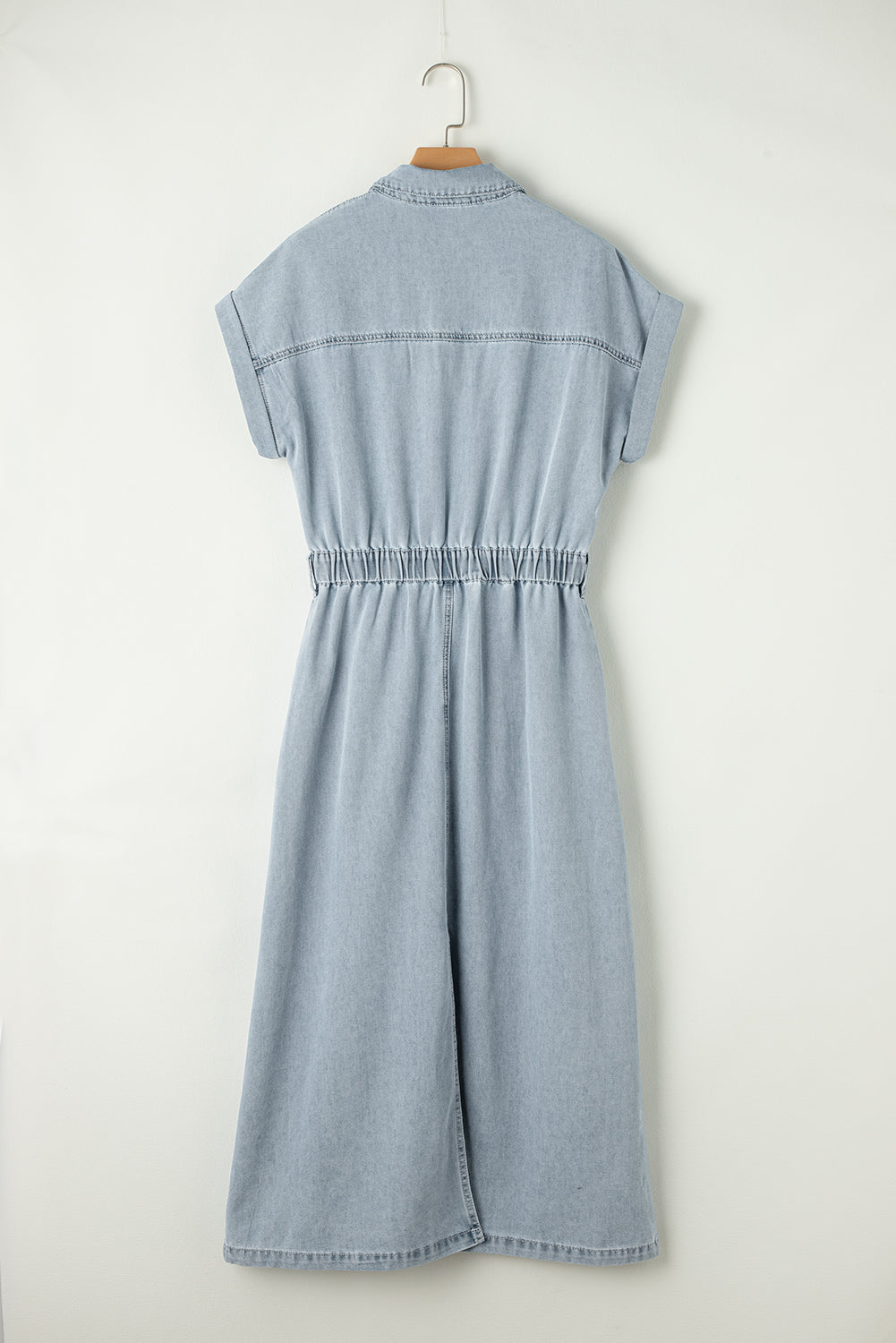 Short Batwing Sleeve Slit Back Denim Dress