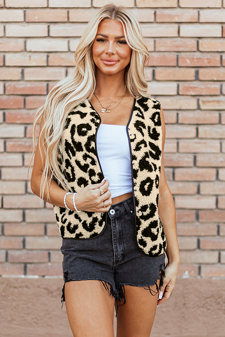 Leopard Print Sherpa Vest Coat