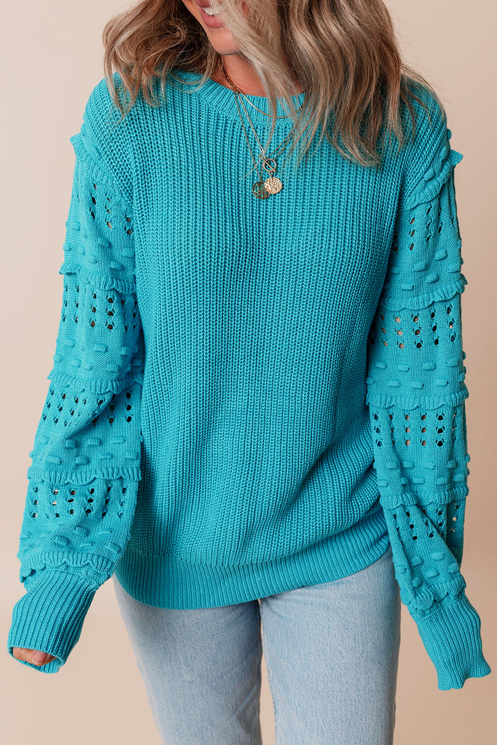 Ruffled Eyelet Bubble Sleeve Sweater