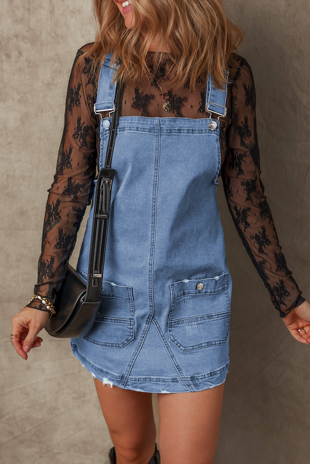 Pocketed Adjustable Straps Denim Overall Dress