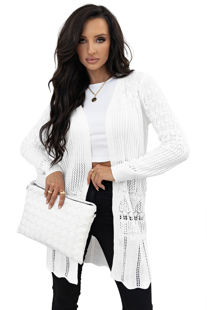 Crochet Hollow Out Open Front Cardigan