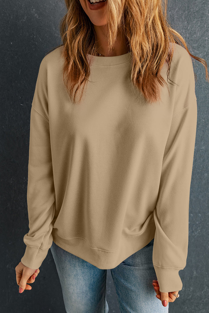 Solides, klassisches Pullover-Sweatshirt mit Rundhalsausschnitt