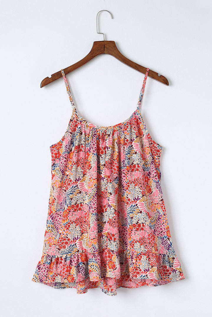 Spaghetti Straps Floral Print Sleeveless Top