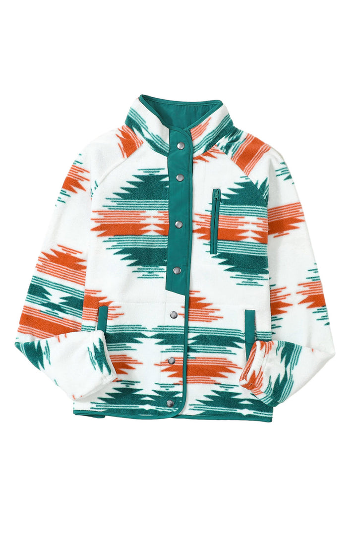 Western Aztec Snap Buttoned Fleece Jacket