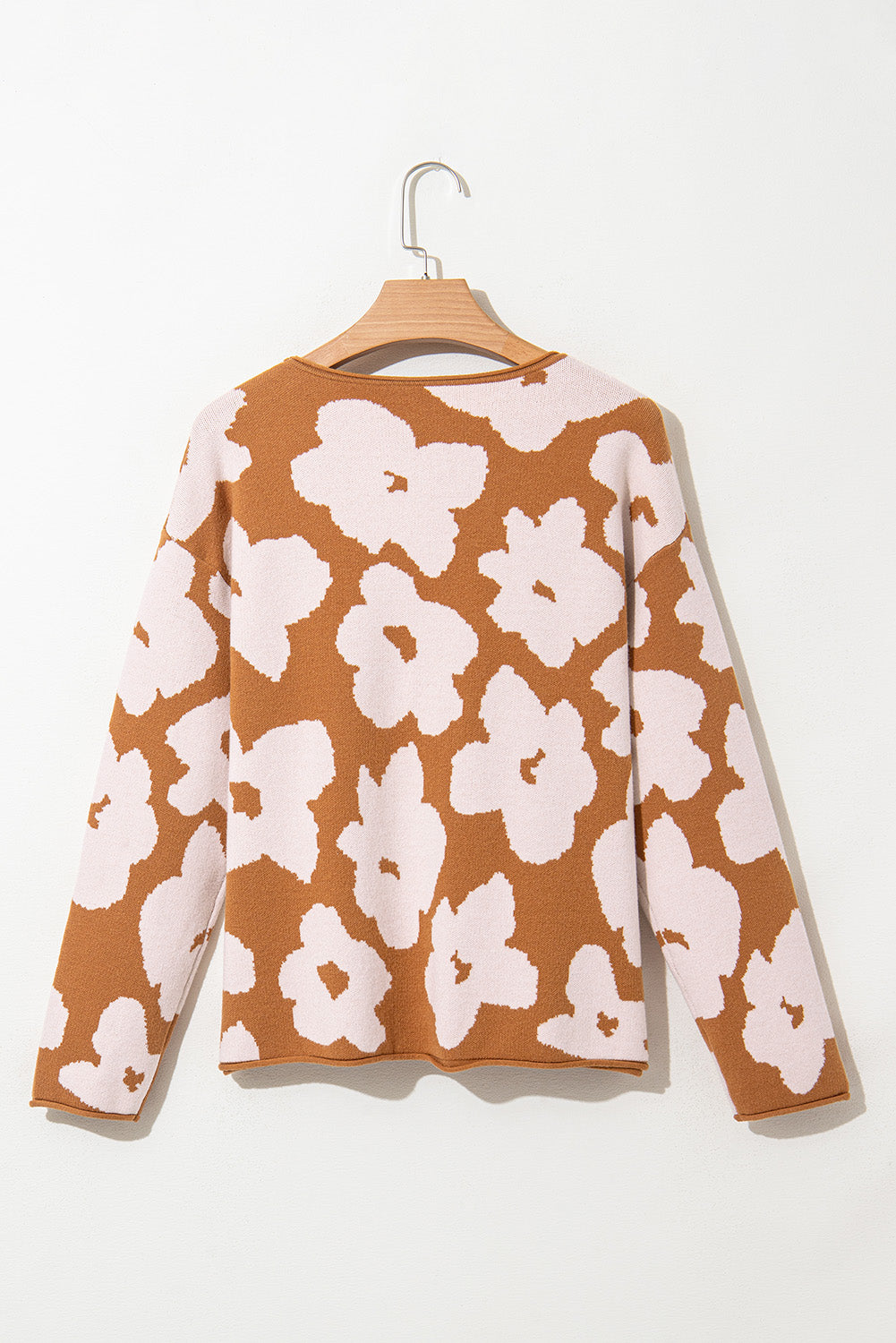 Floral Pattern Crew Neck Long Sleeve Loose Sweater