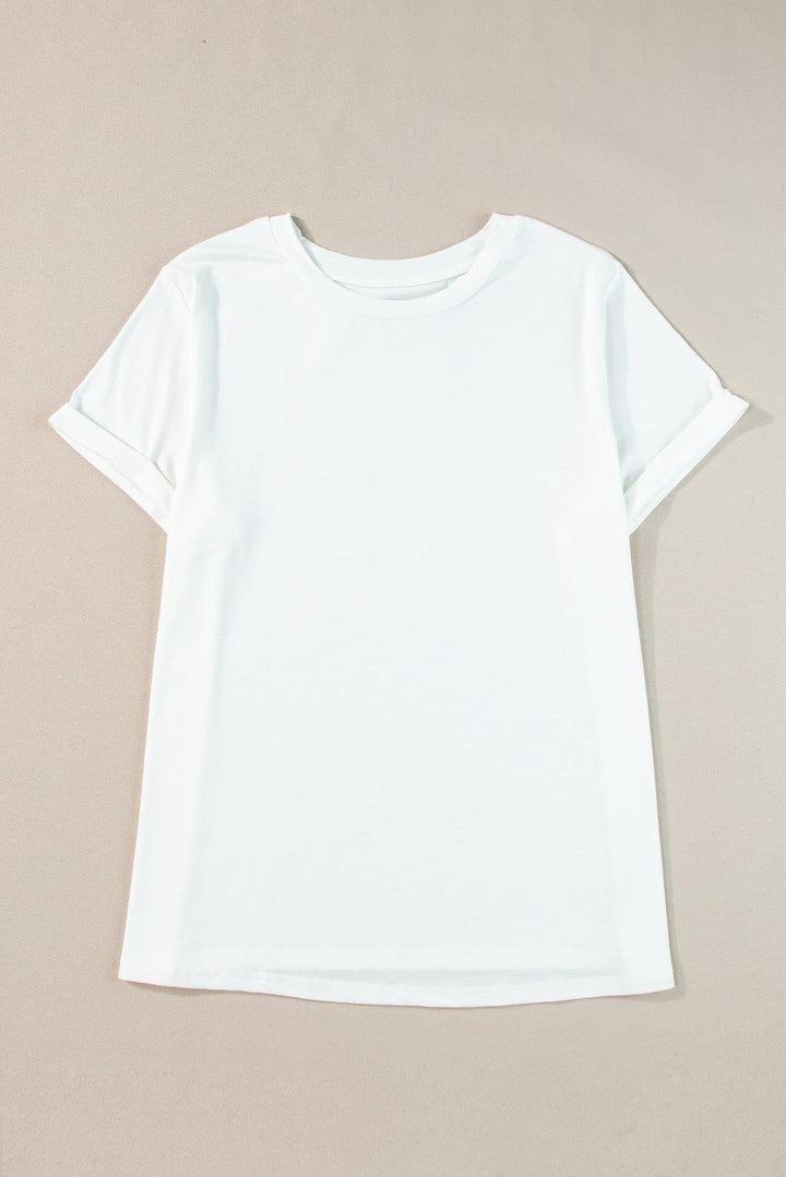 Round Neck Rolled Sleeve Plus Size T-shirt