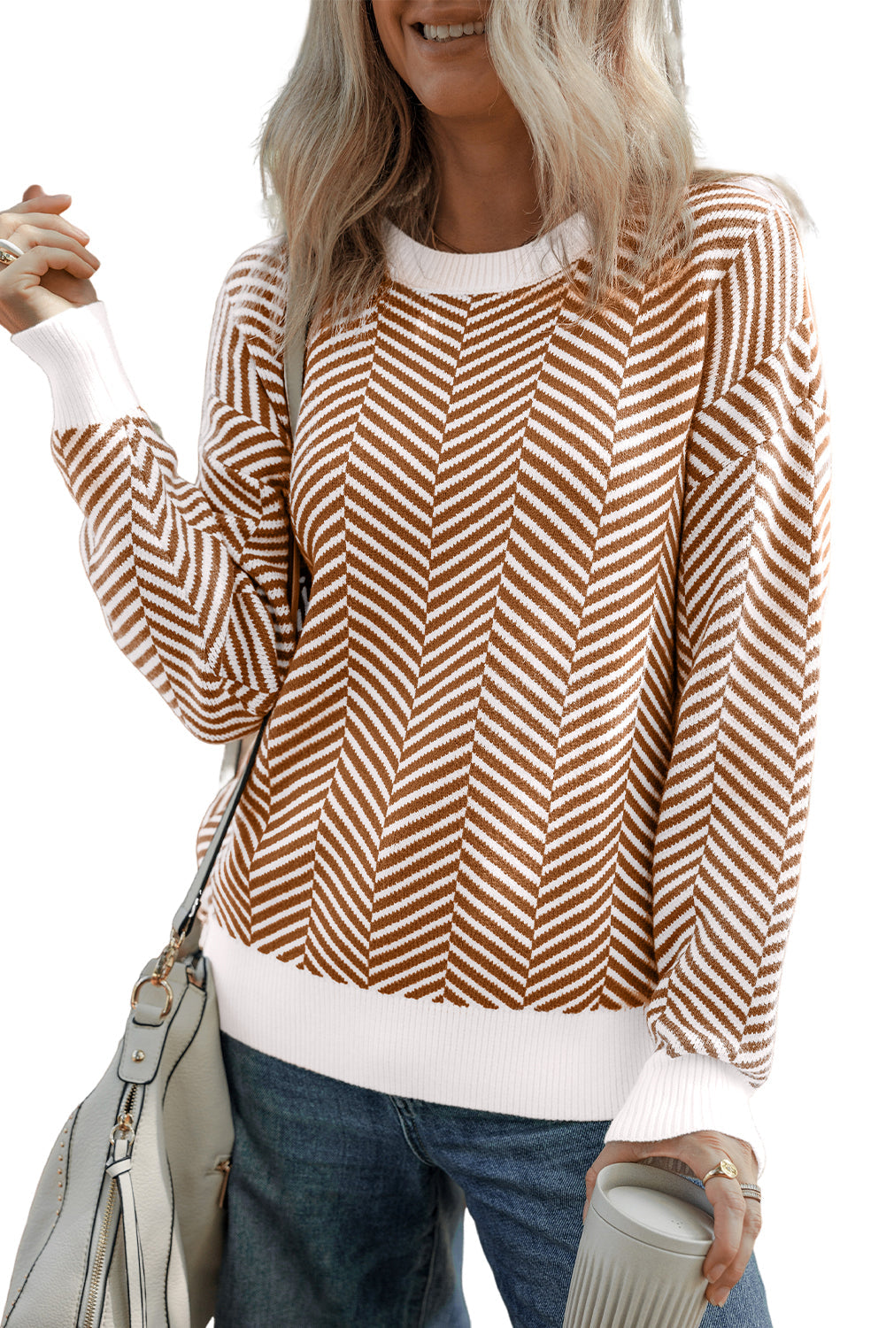 Contrast Edge Crew Neck Drop Shoulder Sweater