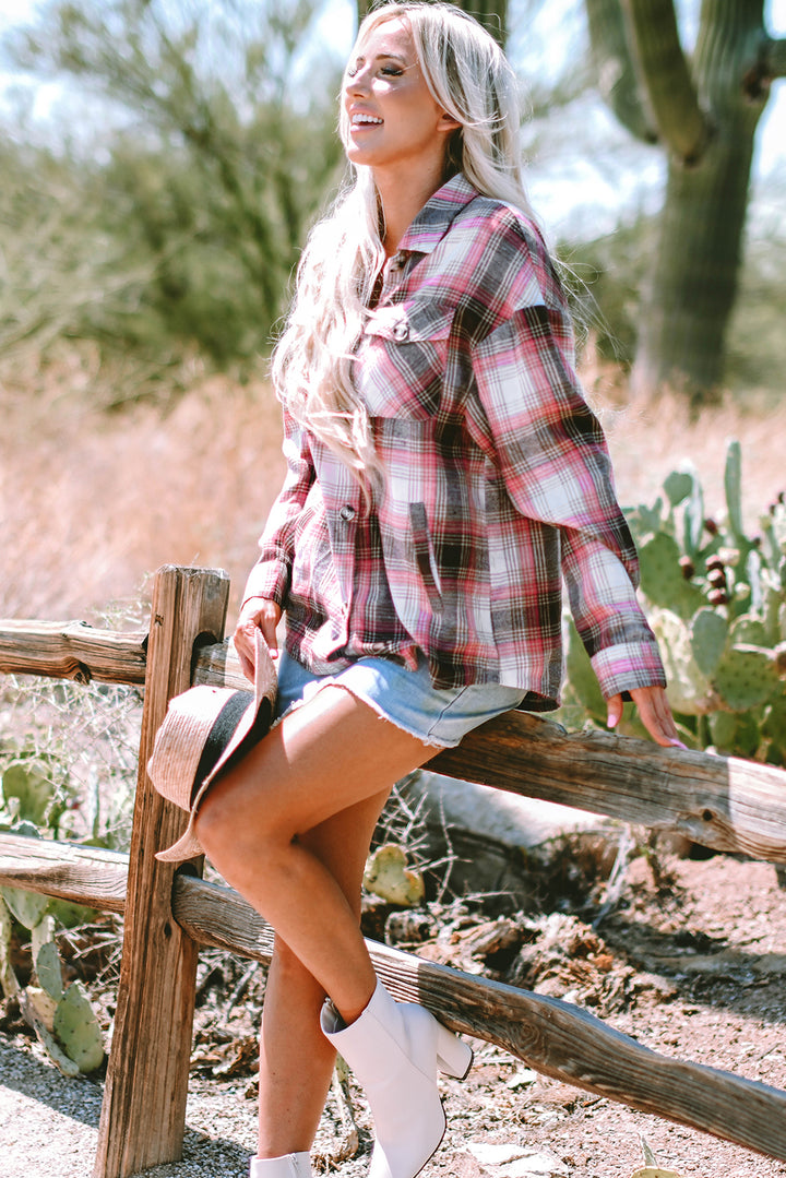 Plaid Flap Pocket Button Up Shacket