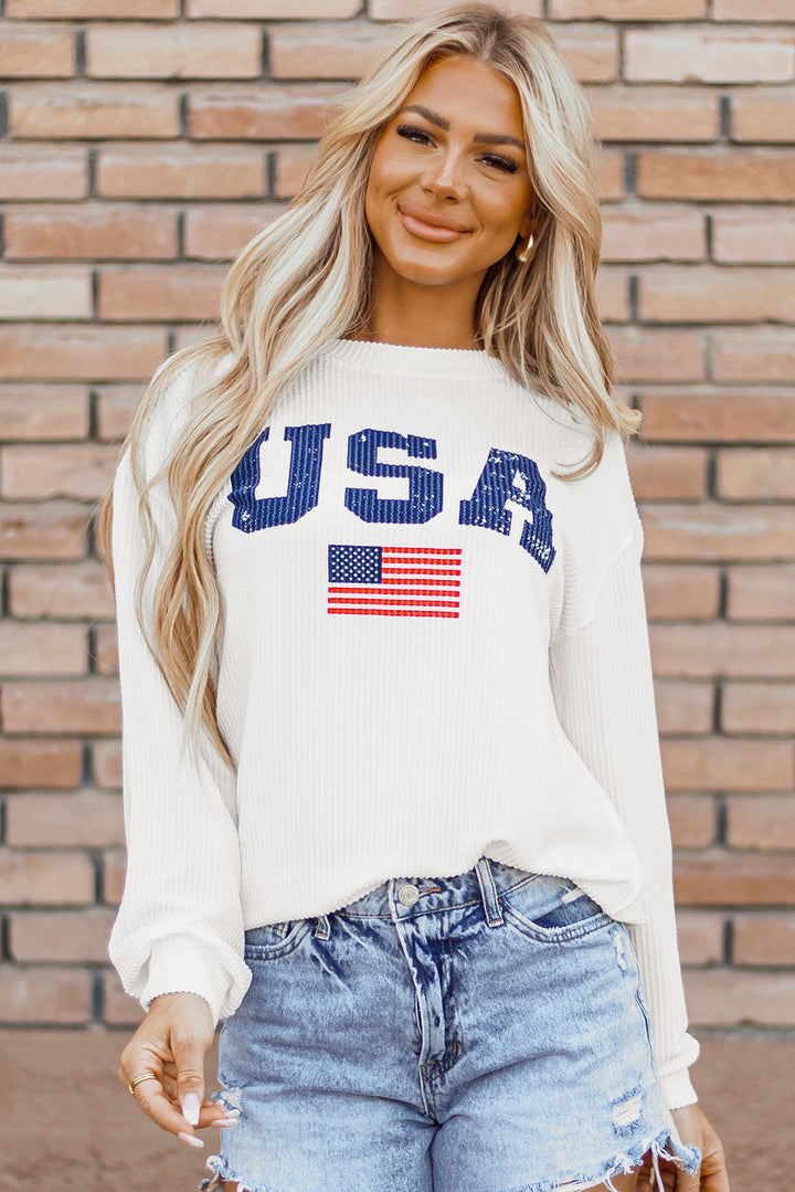 USA Flag Corded Graphic Sweatshirt