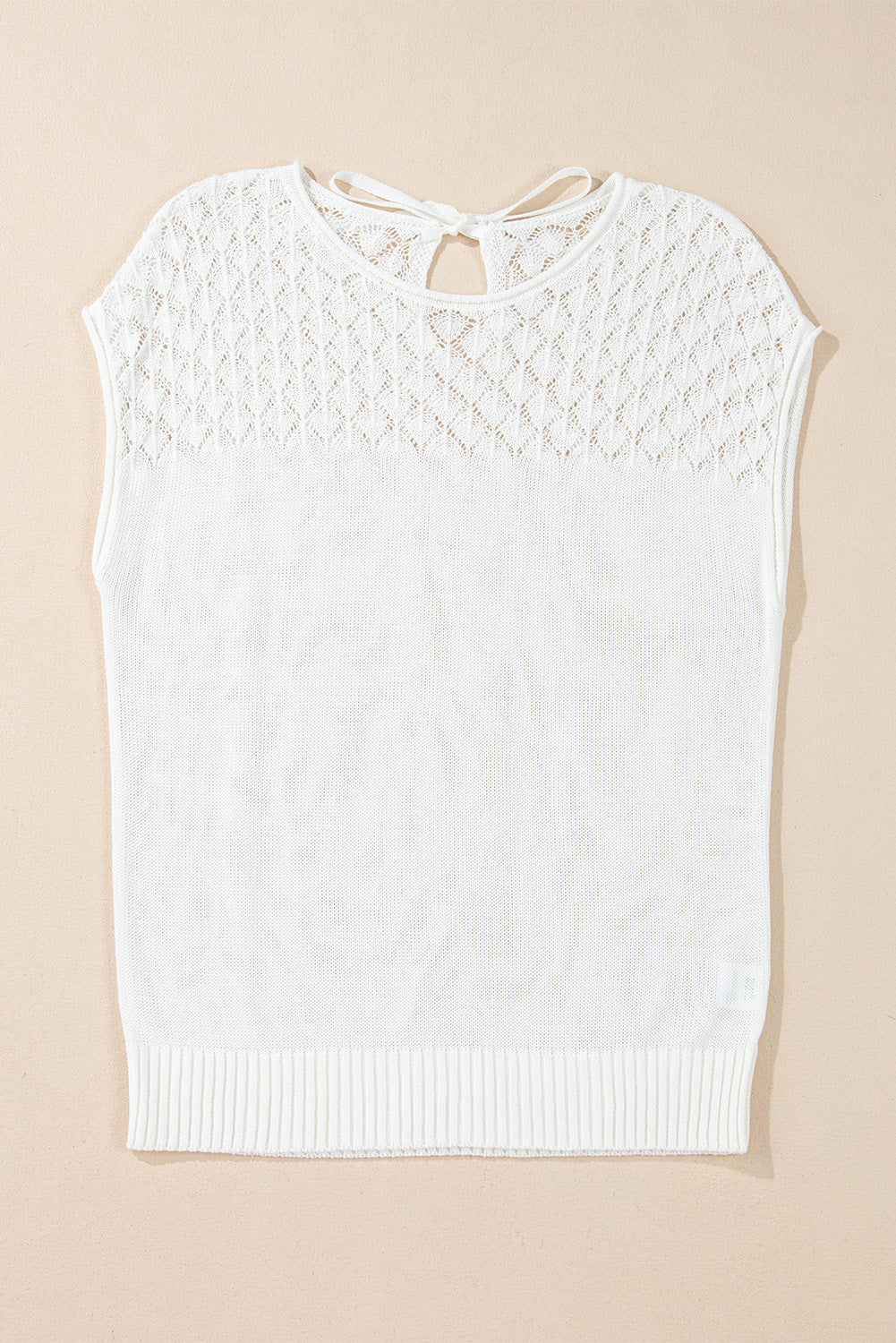 Eyelet Knit Tied Back Short Sleeve Sweater