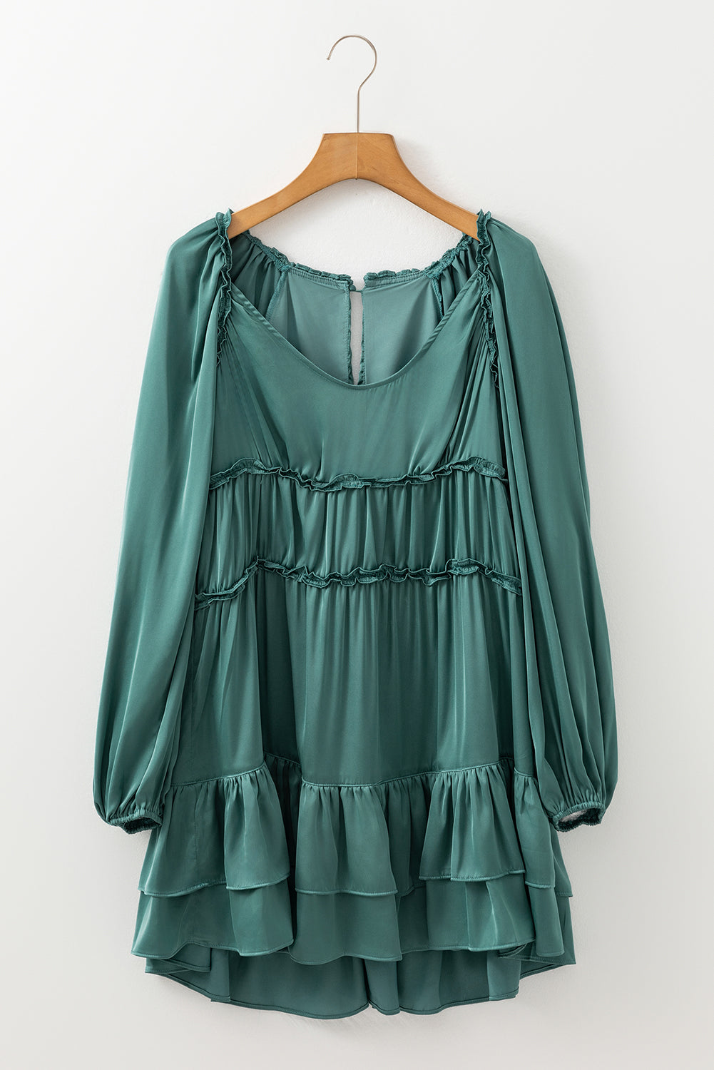 Tiered Ruffled Puff Sleeve Loose Fit Mini Dress