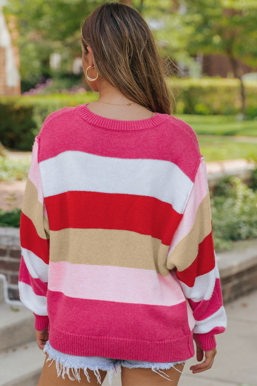 Mix Horizon Stripes Dolman Sleeve Sweater