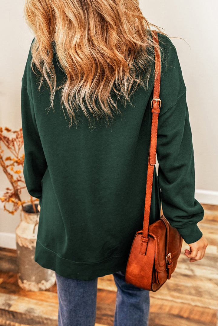 Oversized Drop Shoulder Split Hem Sweatshirt