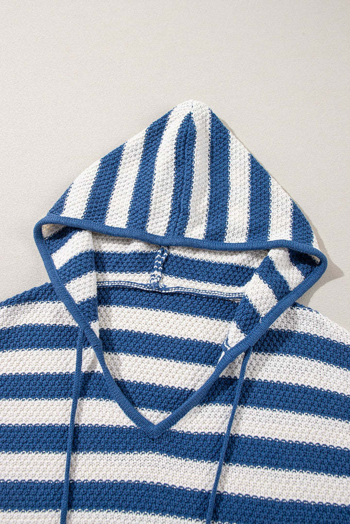 V Neck Pocketed Drawstring Hooded Sweater