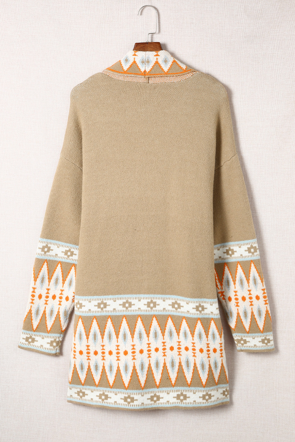 Aztec Print Open Front Knitted Cardigan