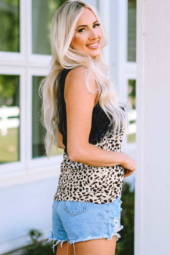 Gradient Leopard Split Neck Tank Top