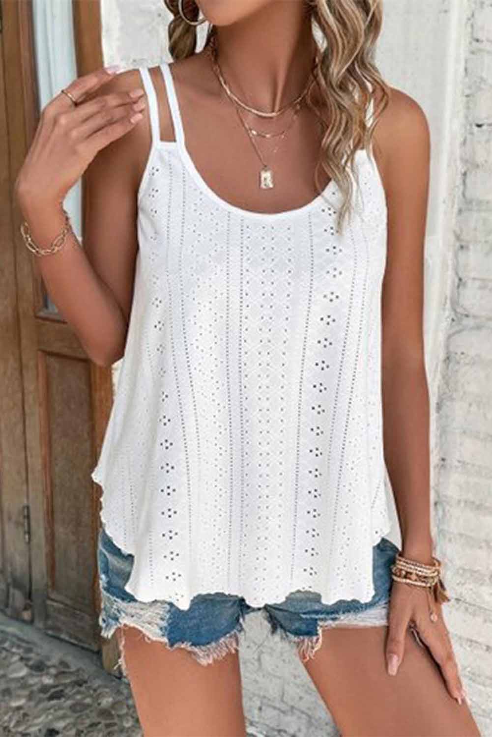 Eyelet Strappy Scoop-Neck Tank Top