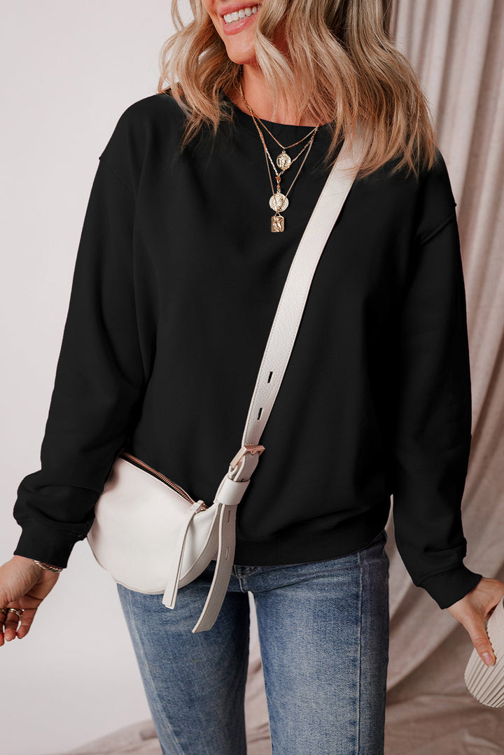 Solid Fleece Lined Drop Shoulder Terry Sweatshirt