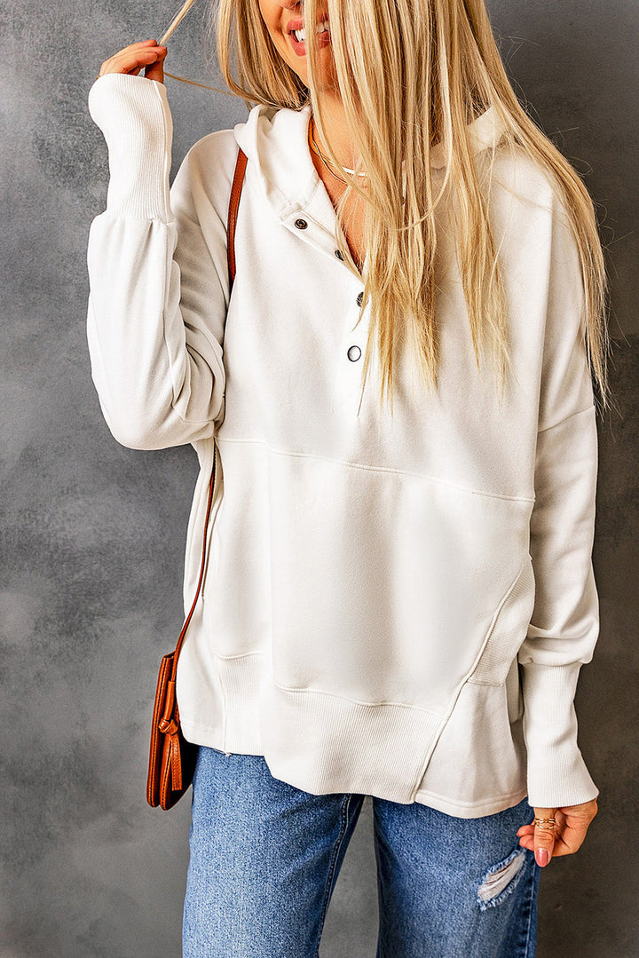 Batwing Sleeve Pocketed Henley Hoodie