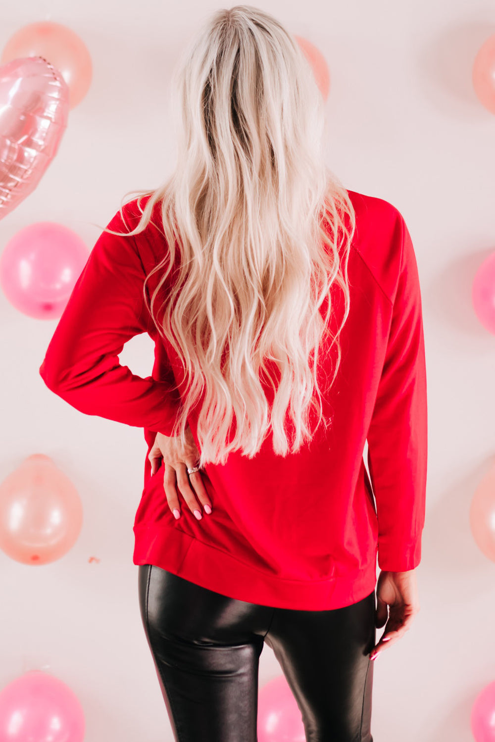 Hearts Print Crewneck Long Sleeve Sweatshirt