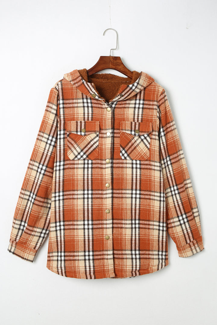 Plaid Pattern Sherpa Lined Hooded Shacket