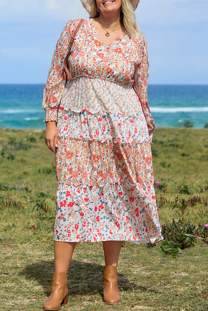 Plus Size Floral Tiered Ruffle Maxi Dress