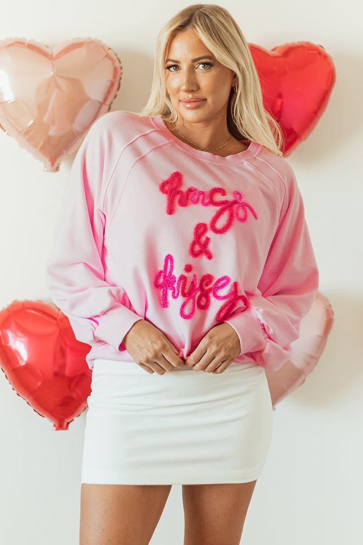 Hugs and Kisses Pop Up Embroidered Raglan Sleeve Sweatshirt