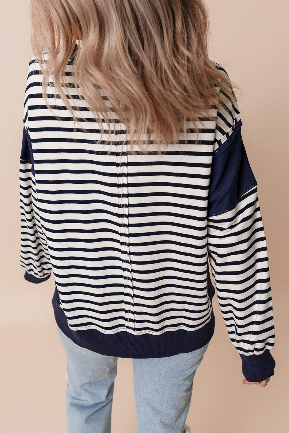 Color Block Exposed Seam Loose Fit Sweatshirt